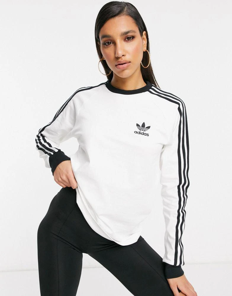 商品Adidas|adidas Originals adicolor three stripe long sleeve t-shirt in white,价格¥317,第1张图片