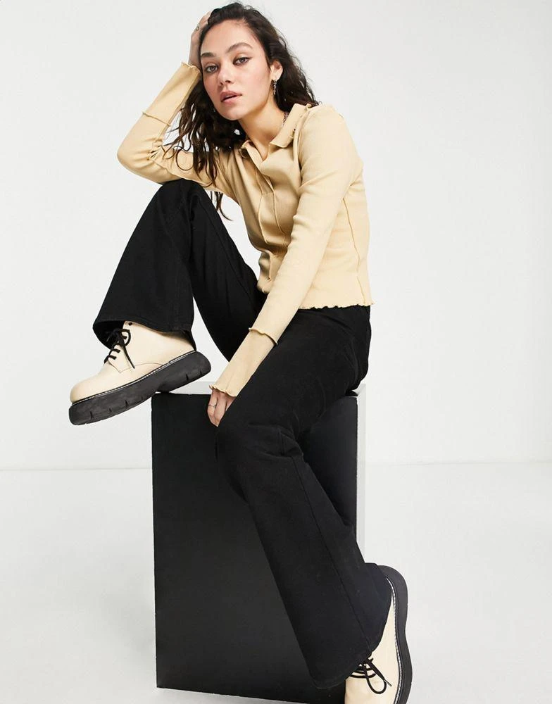 商品Topshop|Topshop compact rib seam collar long sleeve in honey,价格¥98,第4张图片详细描述