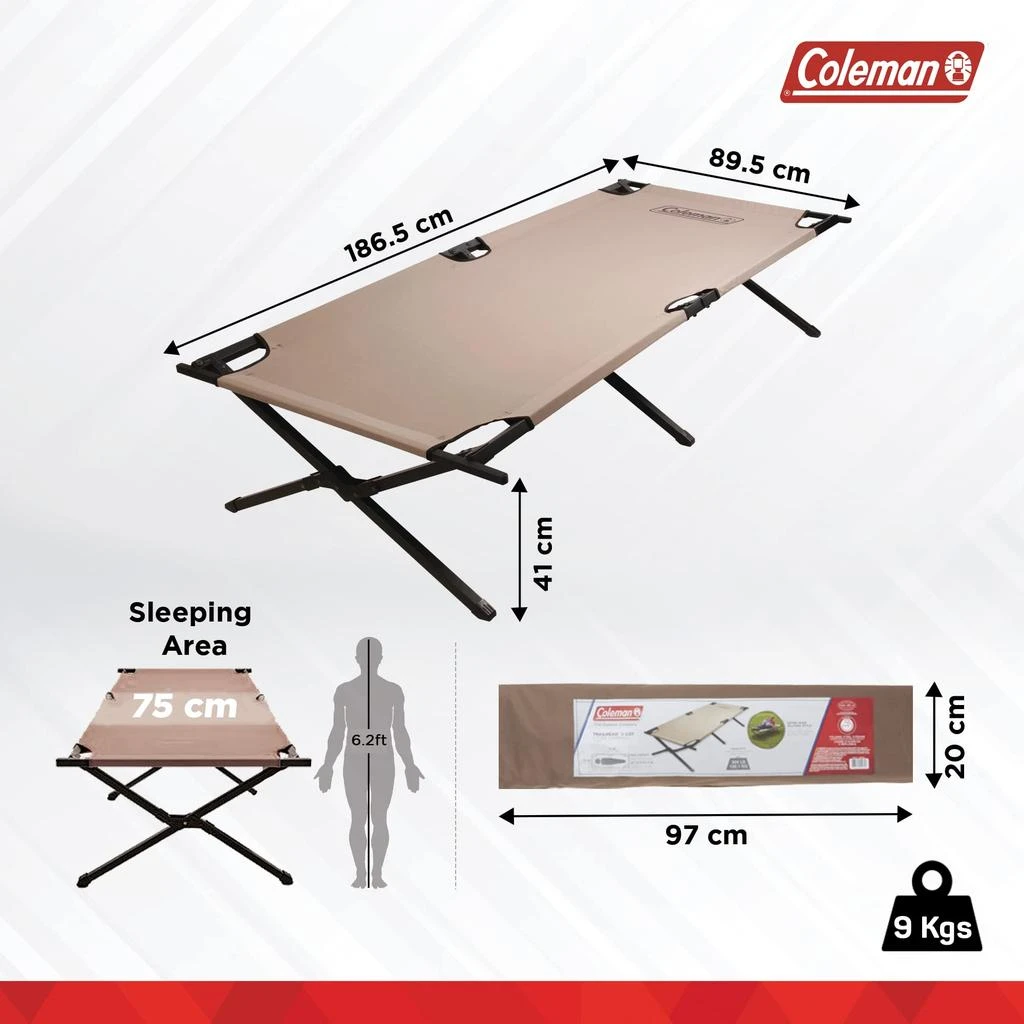 商品Coleman|Coleman Trailhead II Folding Cot, Camping Bed with Easy Setup & Takedown, Supports Adults up to 6ft 2in or 300lbs,价格¥420,第3张图片详细描述
