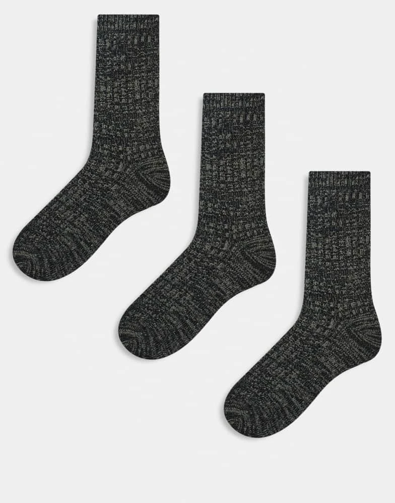 商品New Look|New Look 3 pack heavyweight ribbed socks in khaki,价格¥58,第1张图片