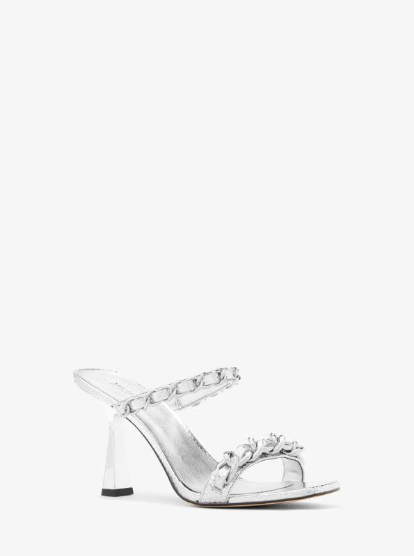 商品Michael Kors|Clara Embellished Metallic Snake Embossed Leather Sandal,价格¥564,第1张图片