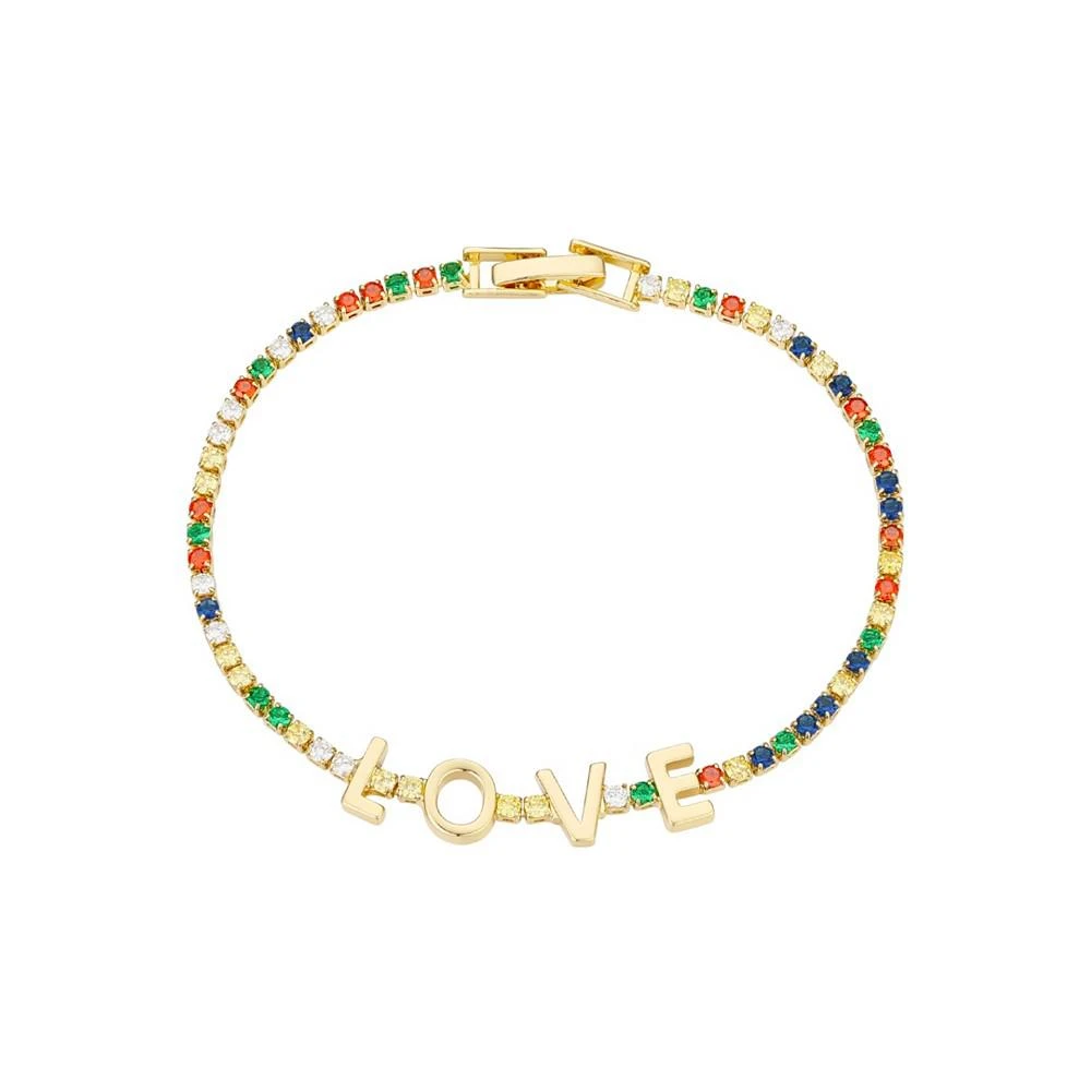 商品Unwritten|14K Gold Flash-Plated Brass Multi Color Cubic Zirconia "Love" Tennis Bracelet,价格¥191,第1张图片