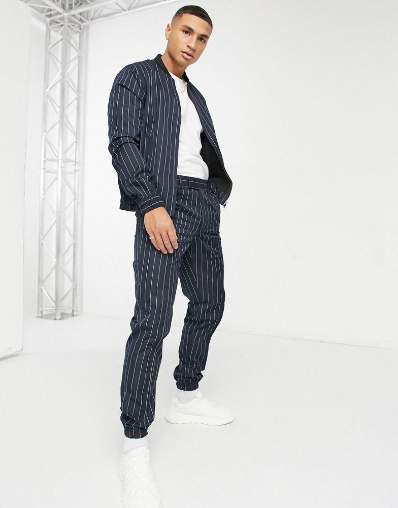 ASOS DESIGN smart slim fit joggers co-ord in navy pinstripe商品第1张图片规格展示