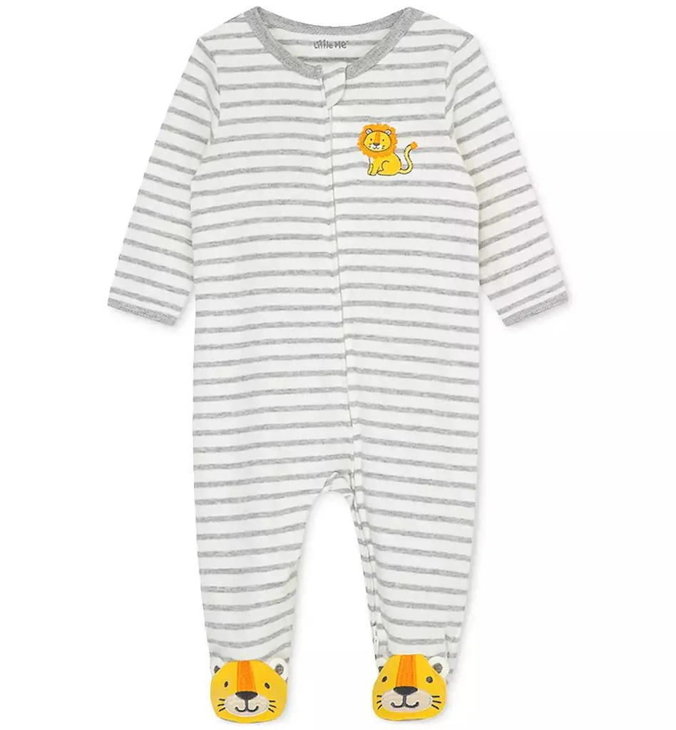 商品Little Me|Baby Boys Long Sleeved Striped Lion Footed Coverall,价格¥98,第1张图片