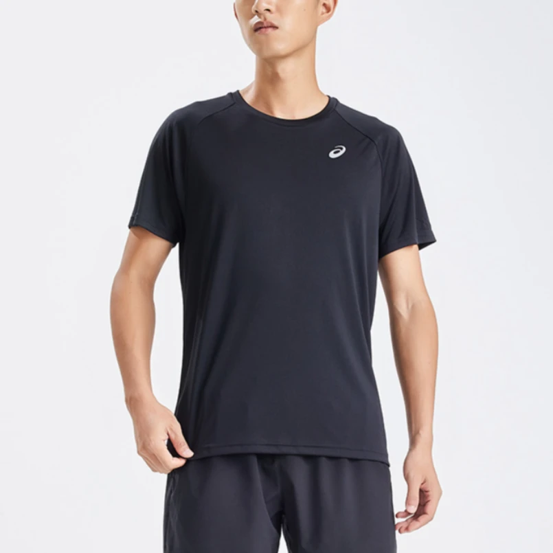 商品[国内直发] Asics|品牌logo跑步针织套头舒适透气休闲运动圆领短袖T恤 男款 黑色,价格¥305,第5张图片详细描述
