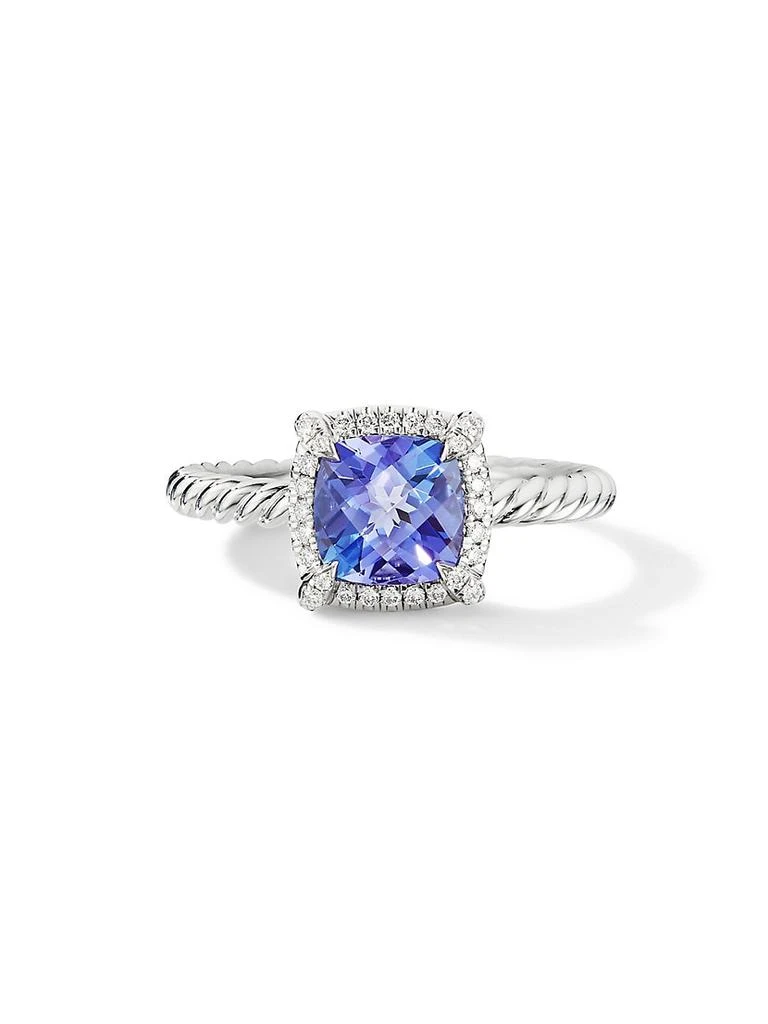 商品David Yurman|Petite Châtelaine Pavé Bezel Ring In 18K White Gold With Tanzanite,价格¥22190,第3张图片详细描述