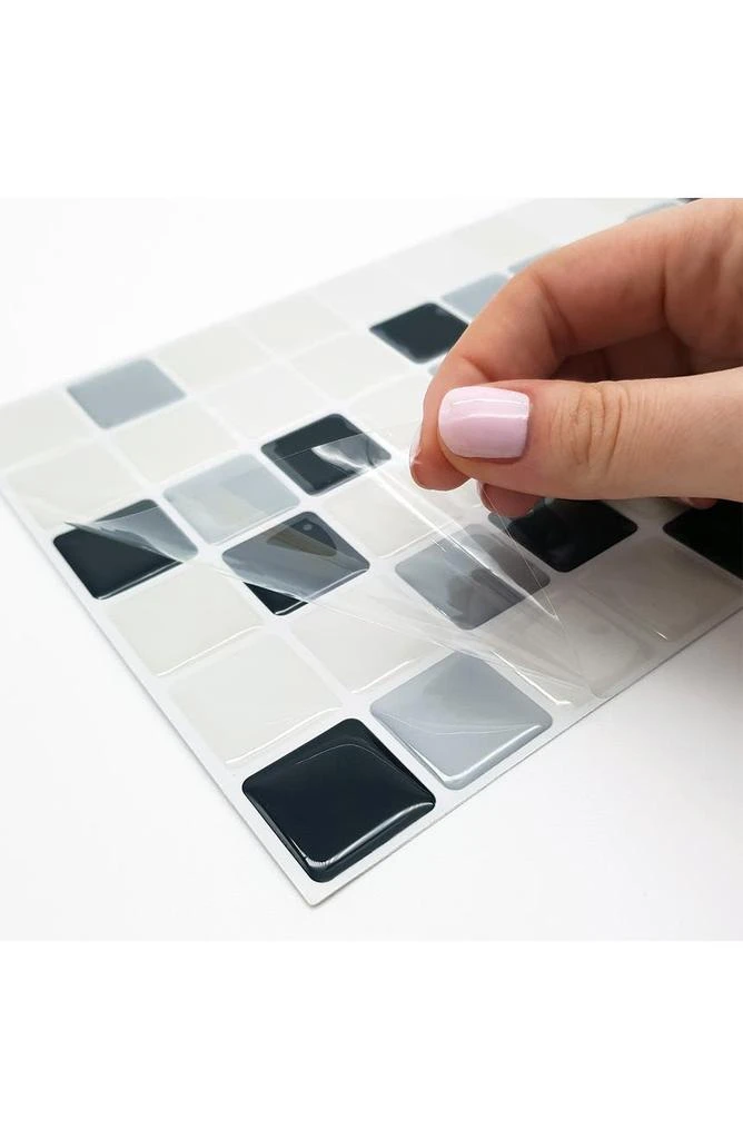 Classic Black and White Mosaic Glossy 3D Sticker Tile - 30cm x 15cm (11.8" x 6") - 12-Piece in a pack 商品