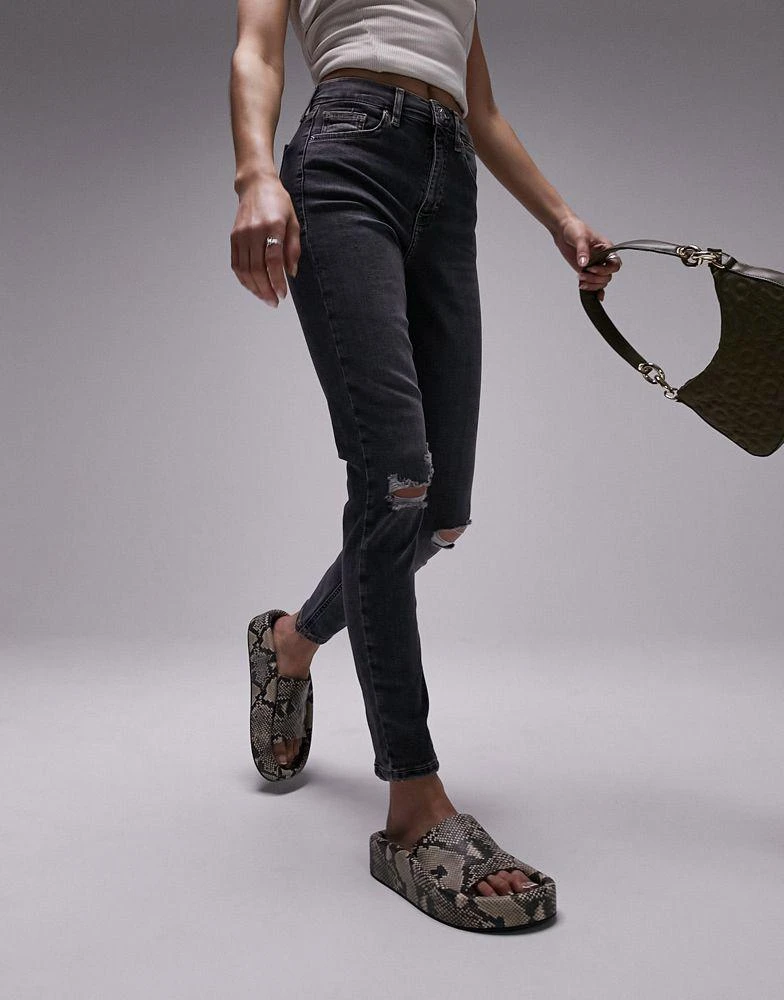 商品Topshop|Topshop Jamie jeans with knee rips in dirty grey,价格¥255,第3张图片详细描述