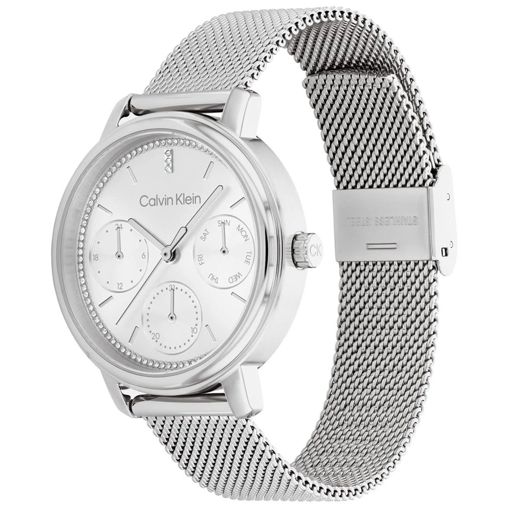 商品Calvin Klein|Women's Silver-Tone Stainless Steel Mesh Bracelet Watch 34mm,价格¥1351,第2张图片详细描述