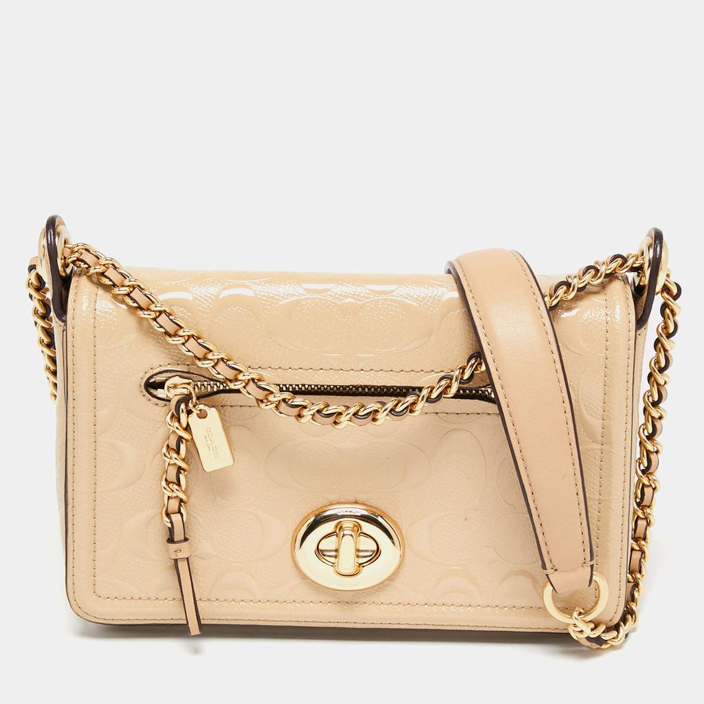 Coach Beige Leather Turn Lock Crossbody Bag商品第1张图片规格展示