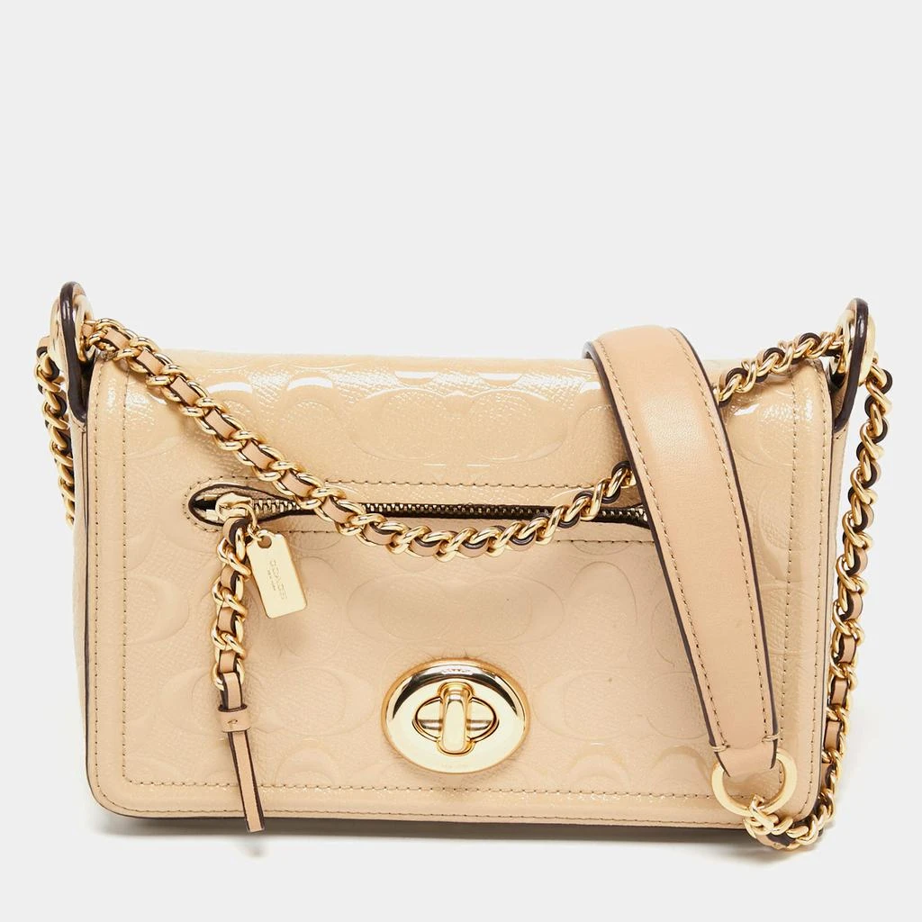 商品[二手商品] Coach|Coach Beige Leather Turn Lock Crossbody Bag,价格¥899,第1张图片