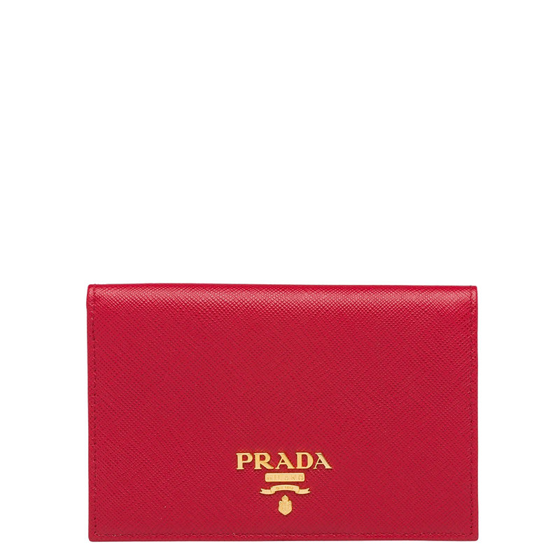 【预售3-7天】PRADA/普拉达 22春夏新款 女士亮红色皮革金标折叠长薄款钱包1MV018_QWA_F068Z商品第1张图片规格展示