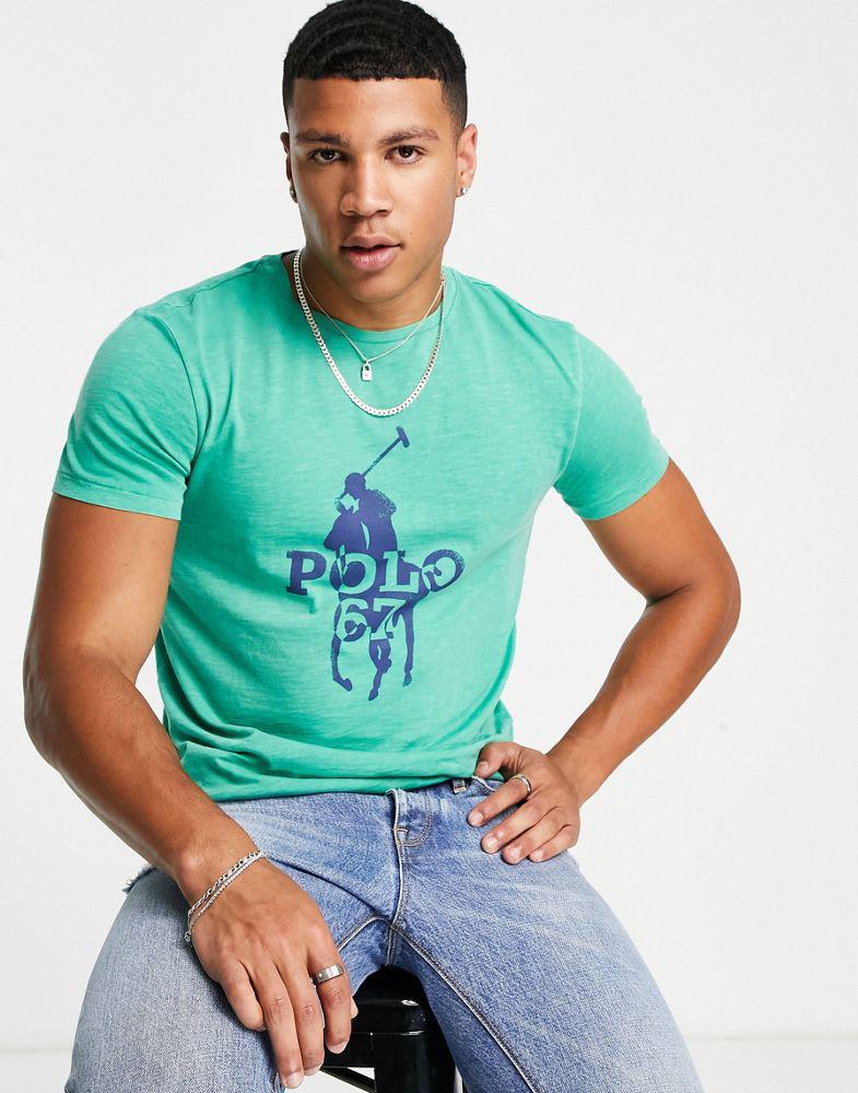 商品Ralph Lauren|Polo Ralph Lauren t-shirt with large player logo in mid green,价格¥689,第1张图片