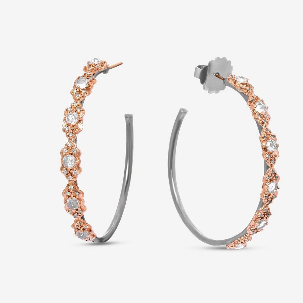 商品Armenta|Armenta Rose World 14K Rose Gold And Sterling Silver, White Sapphire 1.15ct. Tw. And Champagne Diamond Hoop Earrings,价格¥4347,第4张图片详细描述