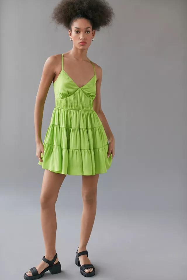 UO Stephy Satin Tiered Mini Dress商品第4张图片规格展示