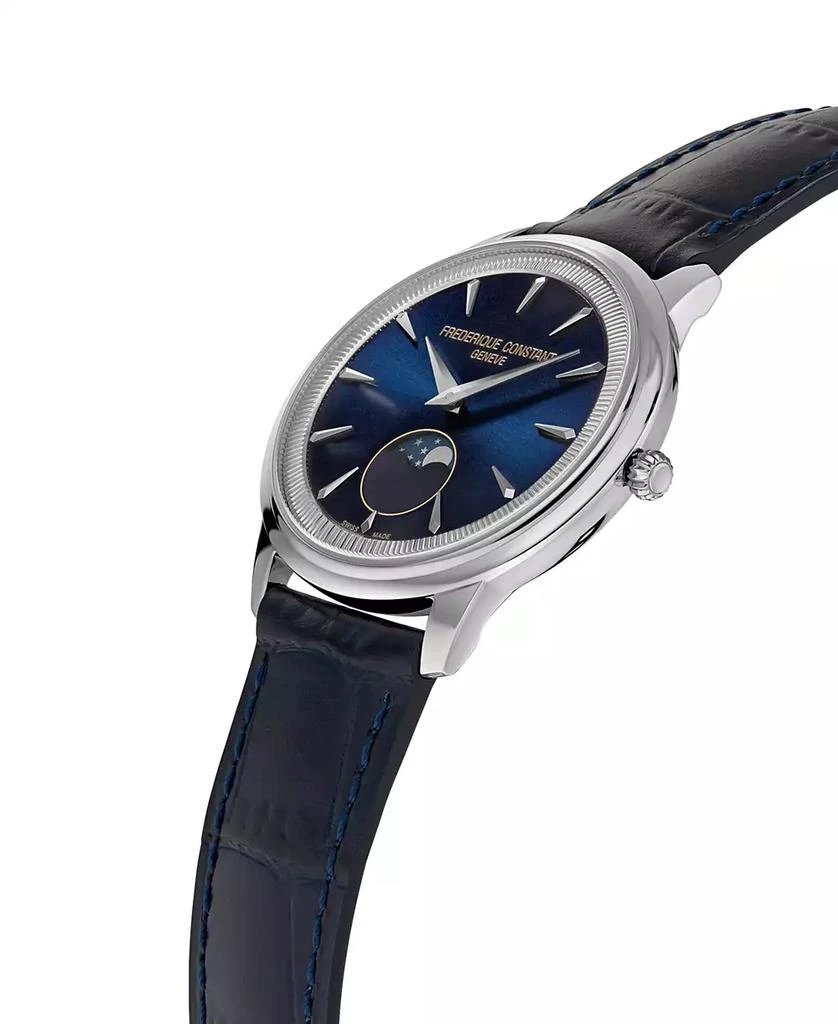 商品Frederique Constant|Men's Swiss Moneta Moonphase Navy Leather Strap Watch 37mm,价格¥9603,第2张图片详细描述