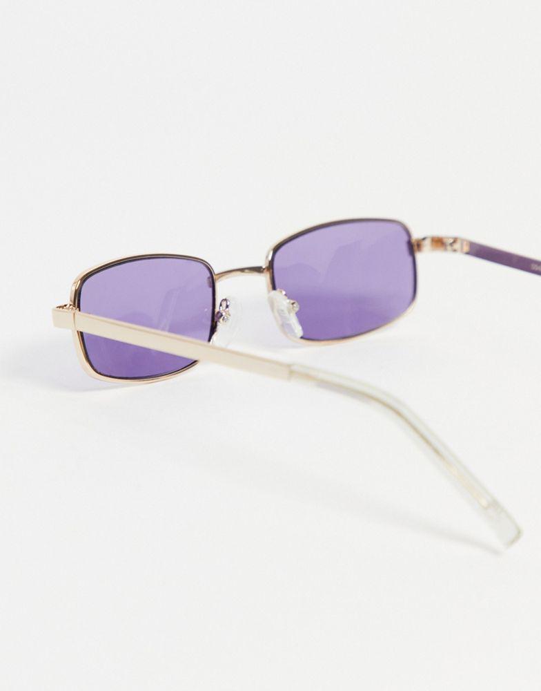 ASOS DESIGN rectangle sunglasses in gold with purple lens商品第2张图片规格展示