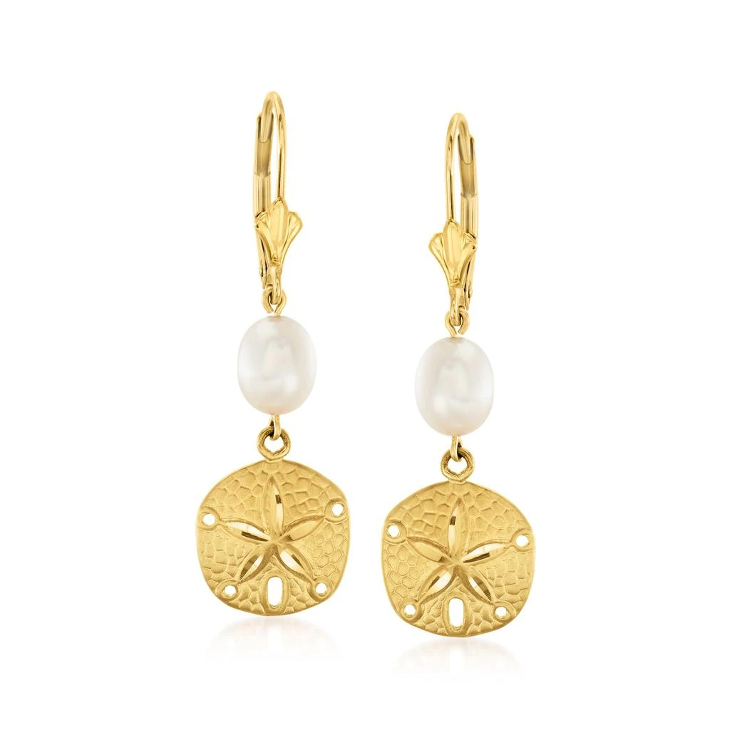 商品Ross-Simons|8x6mm Cultured Pearl Sand Dollar Drop Earrings in 14kt Yellow Gold,价格¥2830,第1张图片