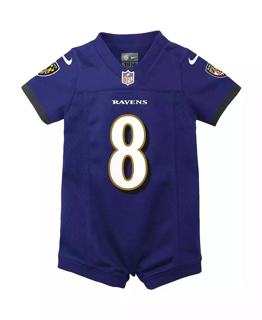 商品NIKE|Boys and Girls Newborn and Infant Lamar Jackson Purple Baltimore Ravens Romper Jersey,价格¥290,第3张图片详细描述