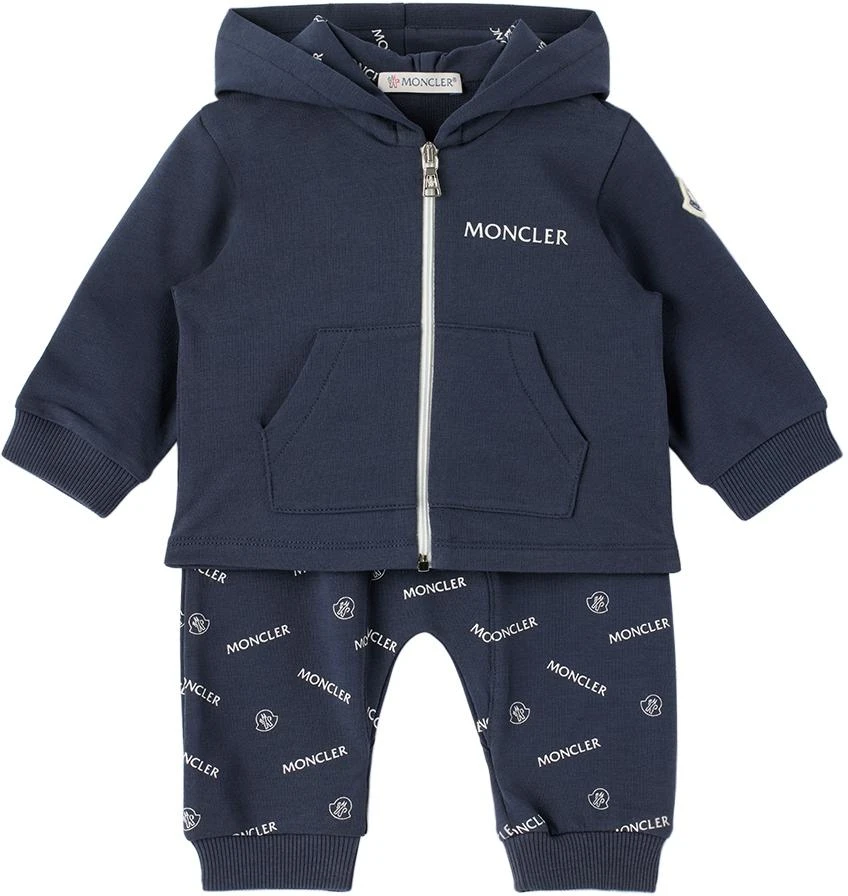 商品Moncler|海军蓝印花婴儿运动套装,价格¥3406,第1张图片