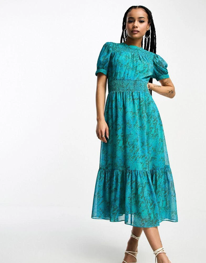 商品Whistles Petite|Whistles Petite shirred midi dress in blue snake print,价格¥806,第4张图片详细描述