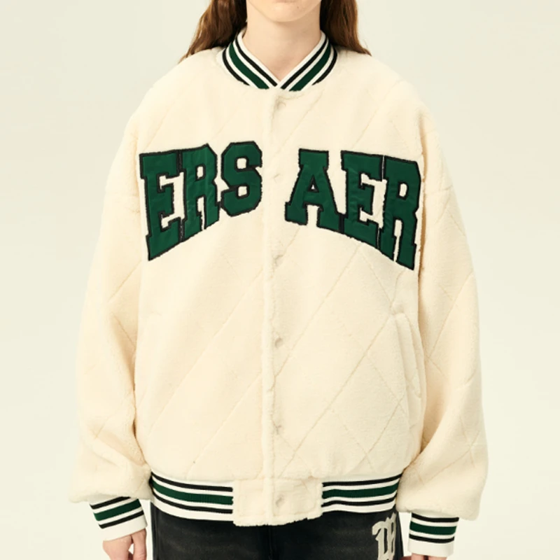 ER笑脸大logo撞色仿羊羔毛棉服男女同款冬季情侣外套国潮牌休闲加厚棉衣ERyg2255562 商品