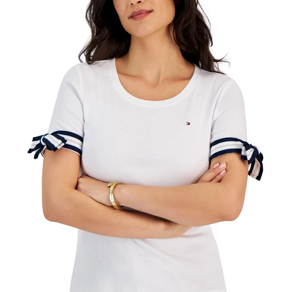 商品Tommy Hilfiger|Women's Cotton Striped Tie-Sleeve T-Shirt,价格¥333,第3张图片详细描述