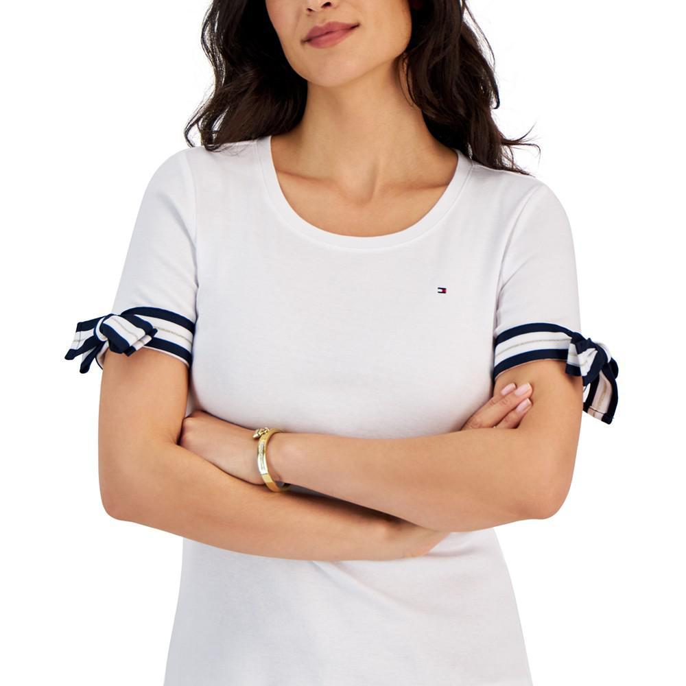 商品Tommy Hilfiger|Women's Cotton Striped Tie-Sleeve T-Shirt,价格¥164,第5张图片详细描述