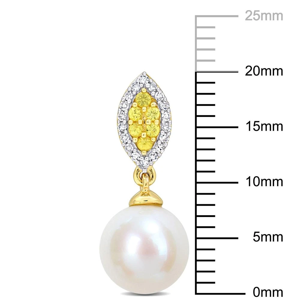 商品Mimi & Max|Mimi & Max 8mm Cultured Freshwater Pearl 1/7ct TDW Diamond & Yellow Sapphire Marquise Earrings 14k Yellow Gold,价格¥2594,第2张图片详细描述