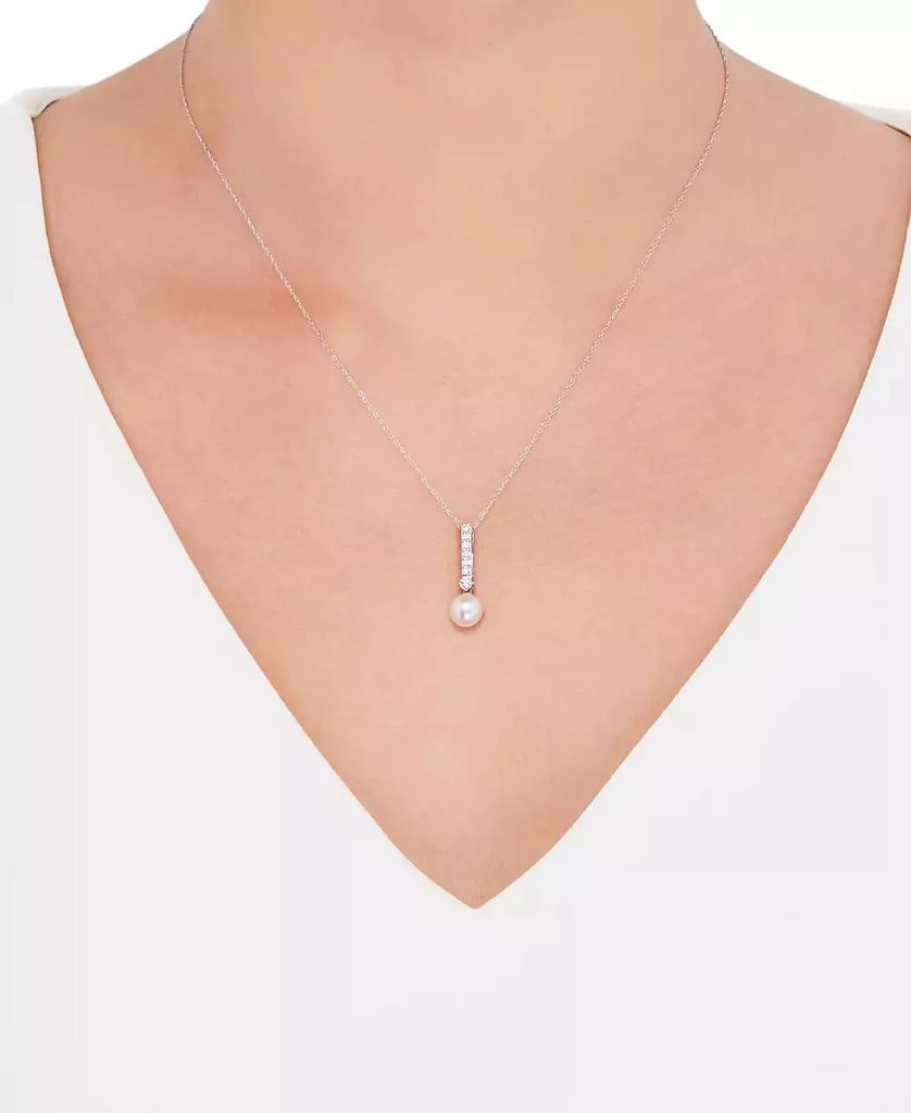 商品Honora|Cultured Freshwater Pearl 7-7.5mm and Diamond 1/5 ct. tw. Pendant 18" Necklace in 14k White Gold (Also Available in 14k Yellow or 14k Rose Gold),价格¥2151,第2张图片详细描述