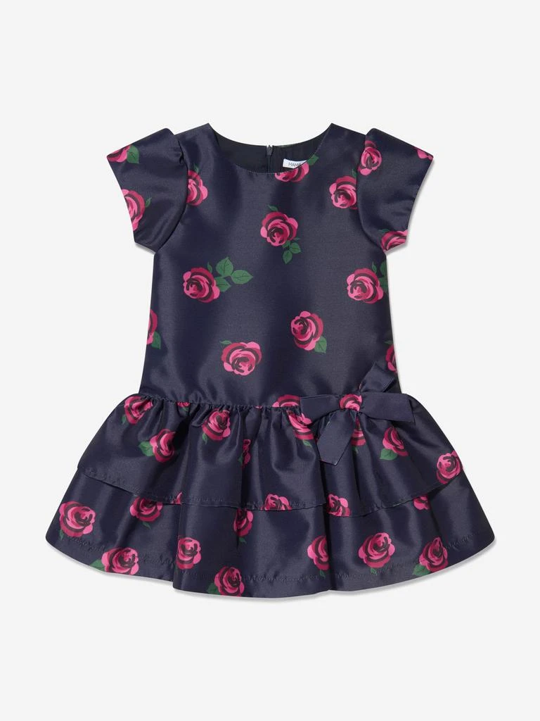 商品Mama Luma|Mama Luma Navy Girls Rose Print Tiered Dress,价格¥1035,第1张图片
