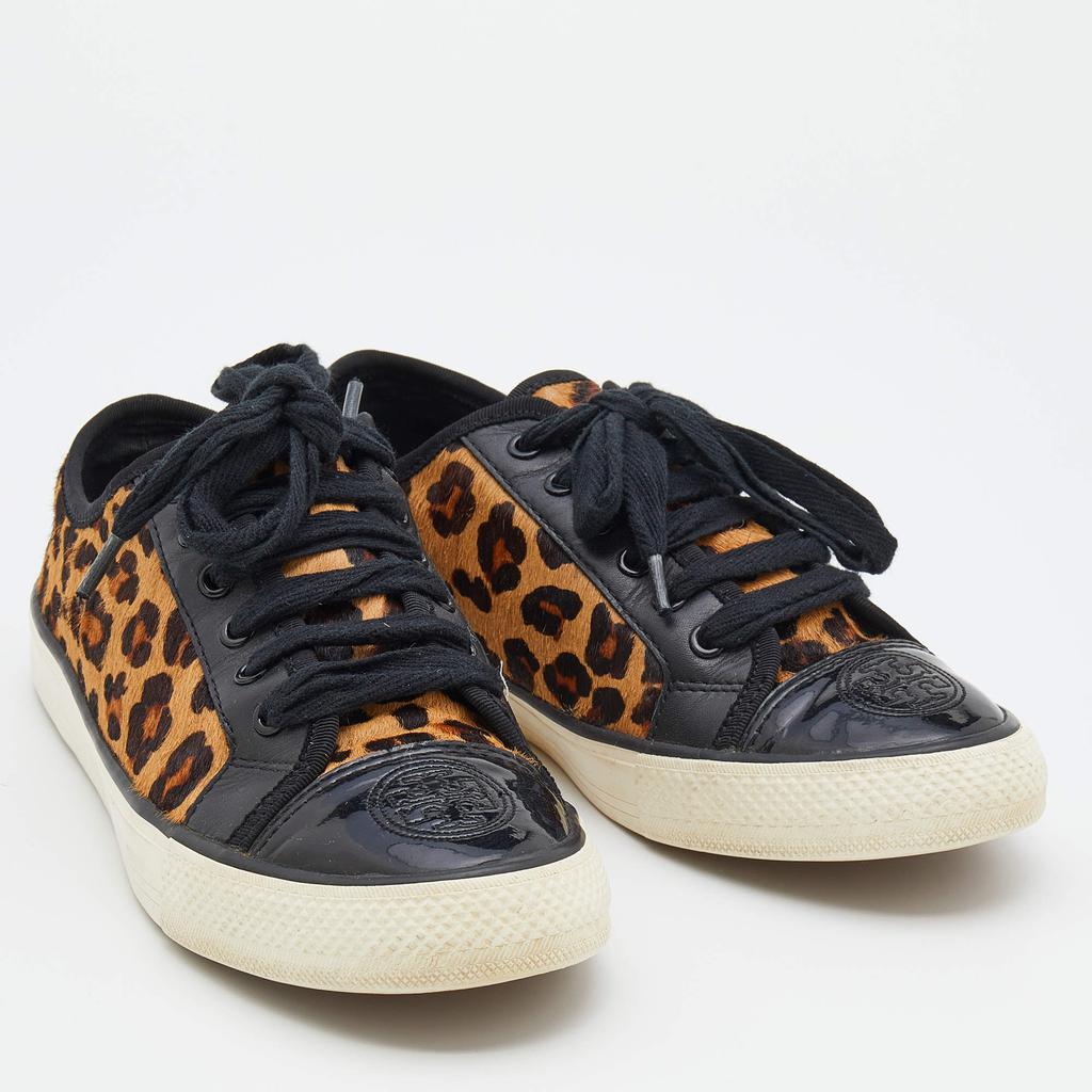 Tory Burch Black/Brown Leopard Print Calf Hair And Leather Low Top Sneakers Size 38商品第4张图片规格展示