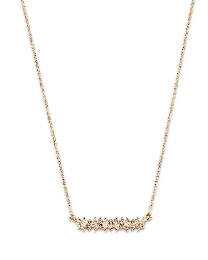 商品Moon & Meadow|14K Yellow Gold Lab Grown Diamond Round & Baguette Bar Necklace, 16-20",价格¥6429,第1张图片详细描述