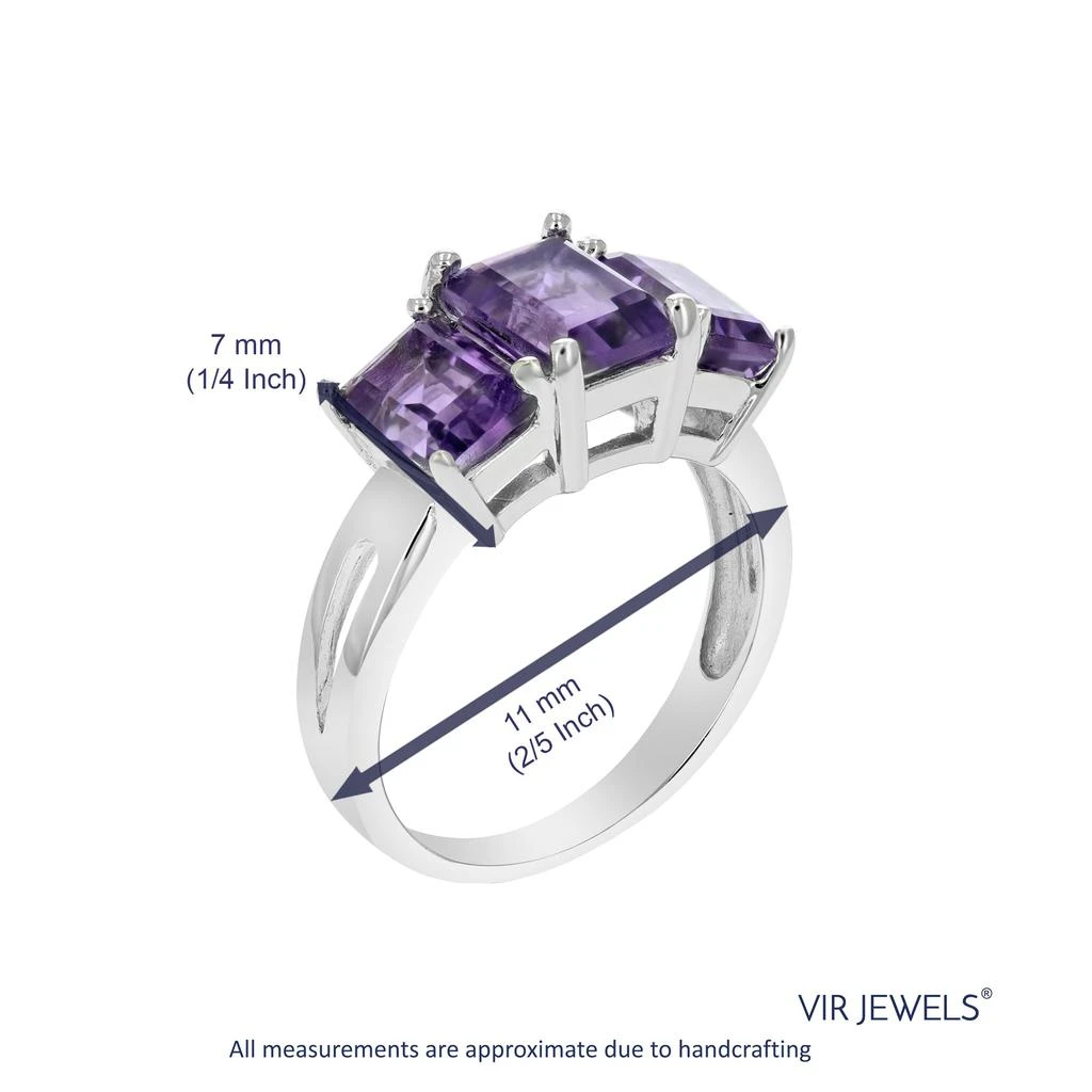 2.35 cttw 3 Stone Purple Amethyst Ring .925 Sterling Silver Rhodium Emerald 商品