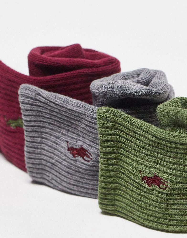 商品Ralph Lauren|Polo Ralph Lauren 3 pack mercerized cotton socks in burgundy, grey and green with logo,价格¥208,第4张图片详细描述