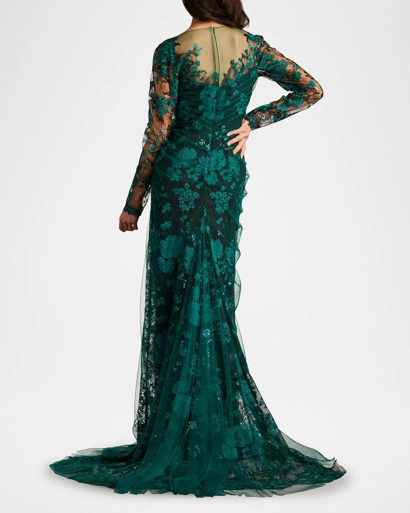 商品Tadashi Shoji|Floral-Embroidered Lace and Tulle Column Gown,价格¥5544,第4张图片详细描述