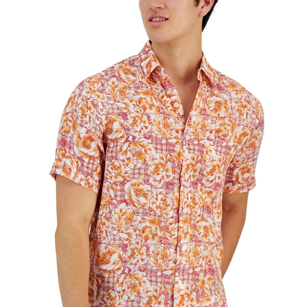 商品Club Room|Men's Theora Garden Check Floral Linen Short-Sleeve Pocket Shirt, Created for Macy's,价格¥124,第3张图片详细描述