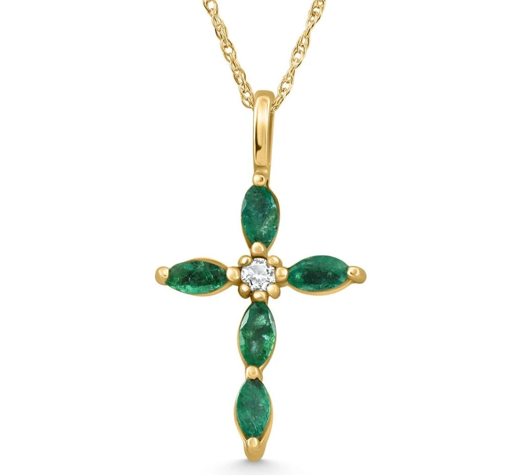 商品Pompeii3|1/2ct Emerald Marquise Diamond Necklace Cross Pendant 10K Yellow Gold 1" Tall,价格¥3178,第1张图片