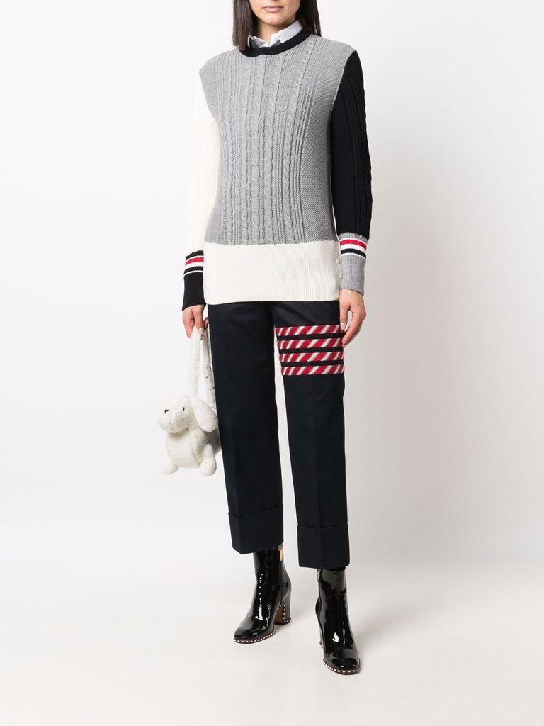 THOM BROWNE WOMEN FUNMIX PULLOVER W/ RWB STRIPE IN IRISH CABLE STITCH SUSTAINABLE MERINO WOOL商品第3张图片规格展示