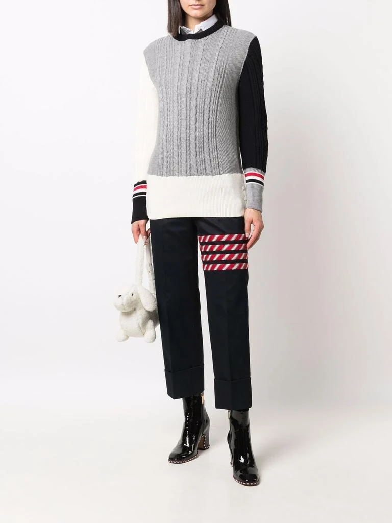 商品Thom Browne|THOM BROWNE WOMEN FUNMIX PULLOVER W/ RWB STRIPE IN IRISH CABLE STITCH SUSTAINABLE MERINO WOOL,价格¥2693,第3张图片详细描述