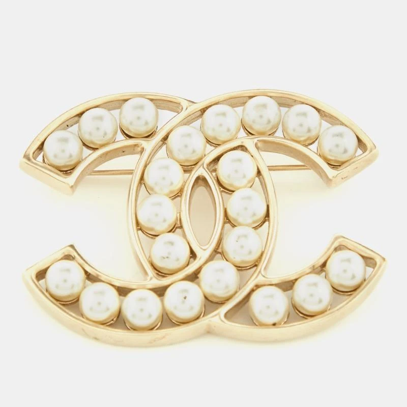 商品[二手商品] Chanel|Chanel CC Faux Pearl Gold Tone Brooch,价格¥3464,第1张图片