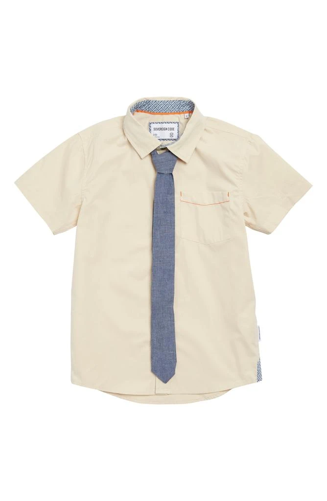 商品Sovereign Code|Kids' Driver Cotton Short Sleeve Button-Up Shirt & Tie Set,价格¥96,第1张图片