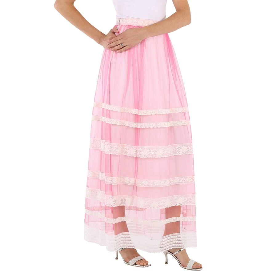 商品Burberry|Ladies Bright Pink Floral Lace-trim Tulle Maxi Skirt,价格¥1589,第1张图片