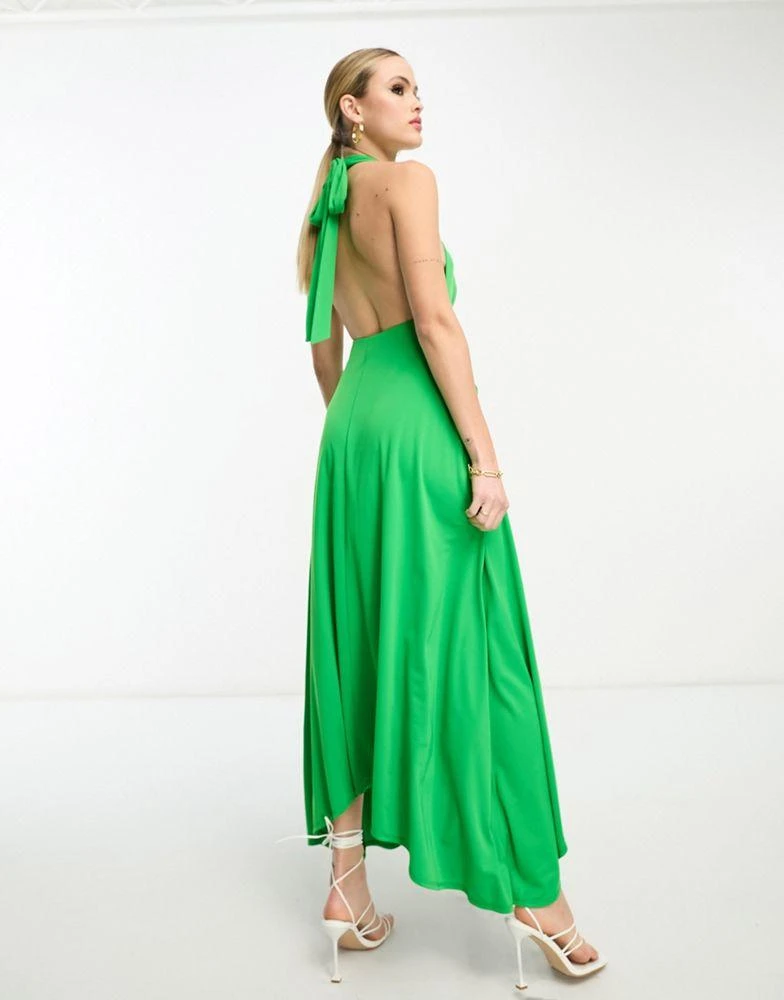 商品ASOS|ASOS DESIGN Tall deep plunge sash midi dress in green,价格¥230,第2张图片详细描述