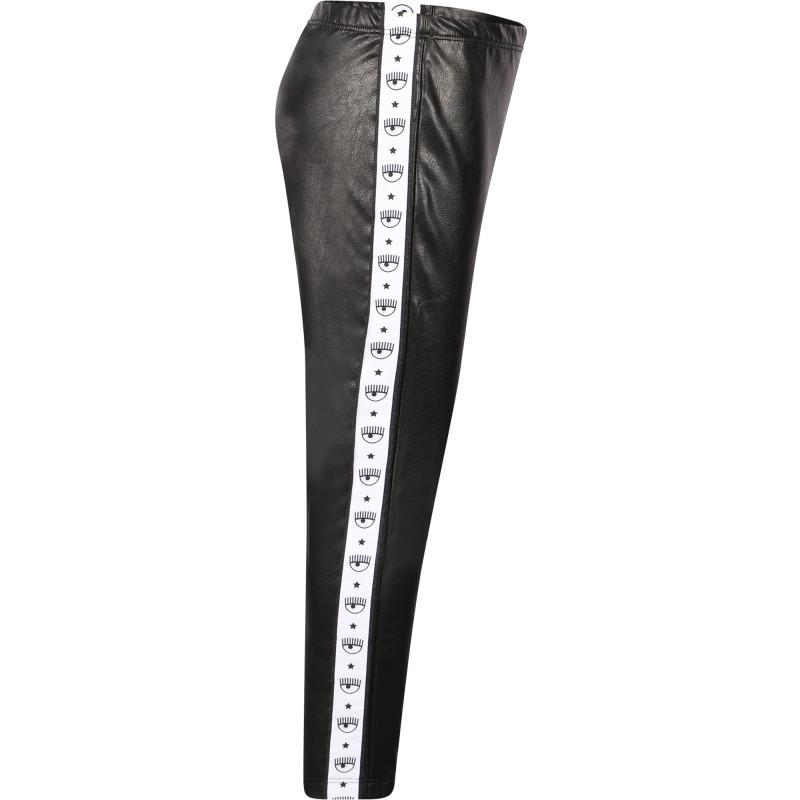 Eyelike logo tape leather imitation leggings in black商品第2张图片规格展示