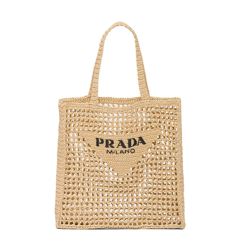 商品Prada|【预售3-7天】普拉达  女士棕褐色酒椰纤维解构式单肩手提镂空托特包1BG393_2A2T_F0018_V_OOO,价格¥12452,第1张图片