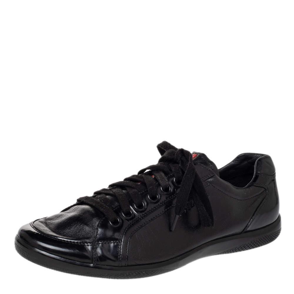 商品[二手商品] Prada|Prada Sport Black Leather Low Top Sneakers Size 44,价格¥1244,第1张图片