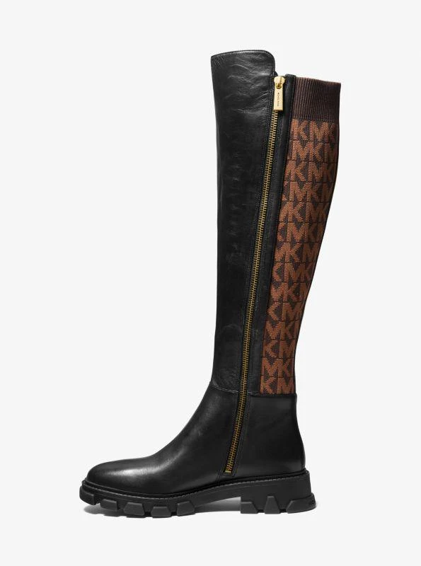 商品Michael Kors|Ridley Leather and Logo Jacquard Knee Boot,价格¥1305,第3张图片详细描述