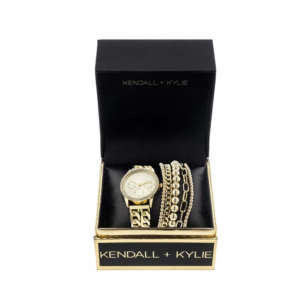 商品KENDALL & KYLIE|Women's Double Gold Tone Stainless Steel Strap Analog Watch and Layered Bracelet Set,价格¥150,第2张图片详细描述