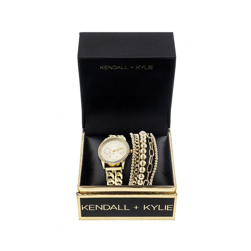 商品KENDALL & KYLIE|Women's Double Gold Tone Stainless Steel Strap Analog Watch and Layered Bracelet Set 40mm,价格¥353,第4张图片详细描述